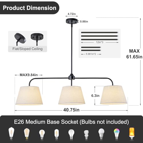 40" Linear Chandeliers for Dining Room, Black Kitchen Island Lighting - color: Black