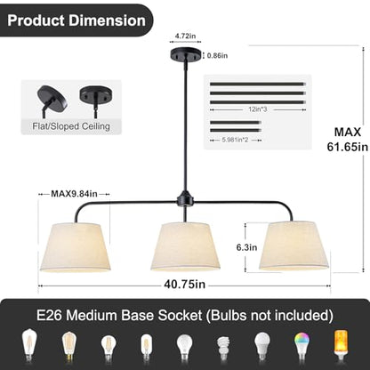 40" Linear Chandeliers for Dining Room, Black Kitchen Island Lighting - color: Black