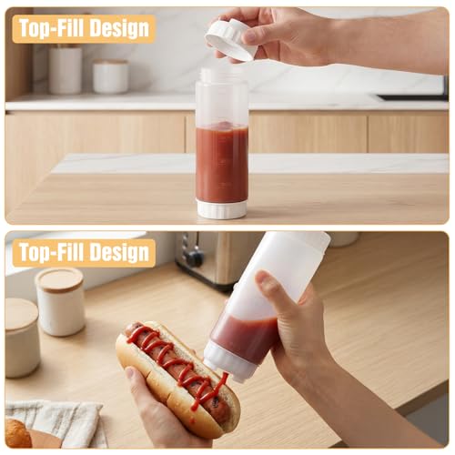Grevosea 2 Pcs 20 oz Inverted Squeeze Bottles, Refillable Large Valve Condiment Dispenser, Self-Sealing Leakproof Syrup Ketchup Sour Cream Sauce Bottle for Restaurant Home Kitchen(White) - color: White, size: 20 Oz