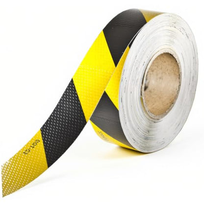 Waterproof Reflective Safety Tape Roll 1"/2" Yellow Black Striped Floor Marking Tape Hazard Caution Warning Tape Auto Truck Self-Adhesive Safety Sticker Strips for Wall Factory Trailer (2 in x 20 FT) - size: 2 IN x 20 FT