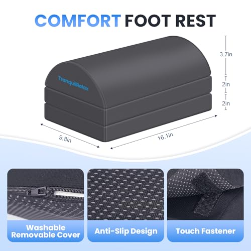 TranquilRelax Foot Rest Under Desk, 3-Height Adjustable Foot Stool, Gray - color: Gray, size: Large