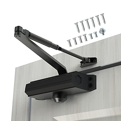Automatic Door Closer Heavy Duty Fire Prevention Spring Hydraulic Aluminum Alloy Surface Mounted Residential Commercial Grade Door Closer Adjustable Speed Door Weights 187-231 Lbs Size3-Black - size: Size3 Black-Door Weight 187-231 Lbs