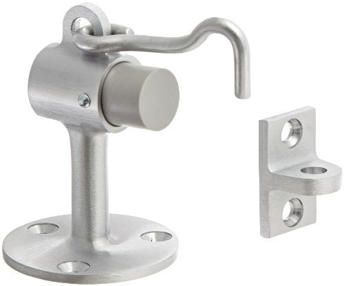 Rockwood 472.26D Brass Door Stop with Keeper, #12 x 1-1/4" FH WS Fastener with Plastic Anchor, 2-1/2" Base Diameter x 3-3/4" Height, Satin Chrome Plated Finish