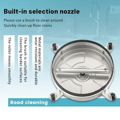 14" Pressure Washer Surface Cleaner with 4 Wheels - Stainless Steel Surface Cleaner for Pressure Washer Attachment for Concrete, Patio, Sidewalk, Deck and Driveways