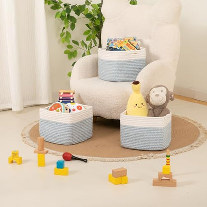OIAHOMY 3 PACK Cube Storage Bins Storage Baskets Shelf Bins Blue&White - color: Blue&White