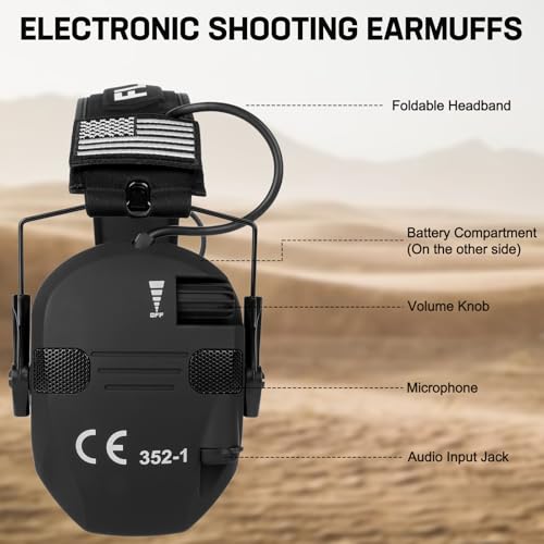 Electronic Ear Protection for Shooting with 5X Sound Amplification, Active Ear Protection for Gun Range, Gun Range Hearing Protection Muffs, NRR 26dB Noise Reduction Headphones for Hunting/Shooting - color: Black