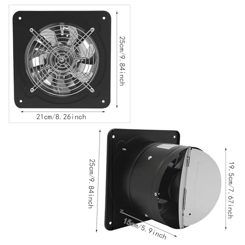 DNYSYSJ 8 Inch High Airflow Exhaust Fan Square Wall Mount 80W - color: Black,8"