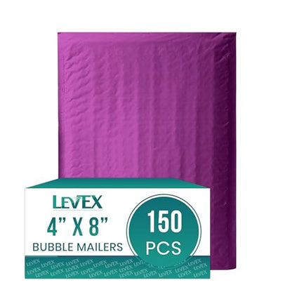 Levex - #000 4" x 8" [150 Pack] Purple Poly Bubble Mailers, Padded Envelope Mailers, Packing Envelope & Mailing Bags for Shipping - color: Purple, size: #000 - (4" x 8")