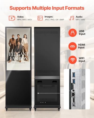 VEVOR 43 in Indoor Digital Signage Floor Standing Advertising Display Kiosk, with WiFi HDMI/USB Input Android OS, 178° Wide View, LCD Screen Interactive Monitor, Mobile Commercial Totem Poster - size: 43"-Non Touchscreen