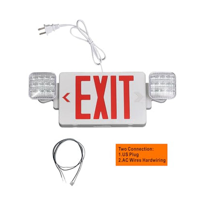 GZRUIYANG Exit Sign with Emergency Lights Red, LED Emergency Exit Light with Battery Backup, UL 924 Certified, AC 120V, Commercial Emergency Lights Combo with Plug, Red - color: White Housing Red Letter + Plug, size: 1 Pack
