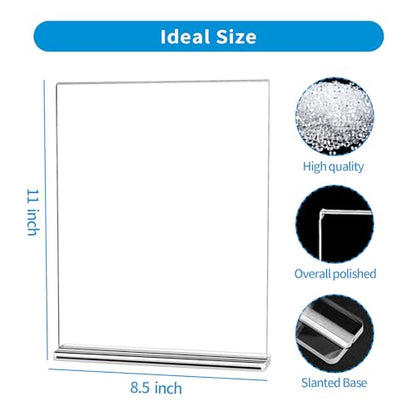 Acrylic Sign Holder 8.5 x 11 Inch, 3 Pack Clear Double-Sided T-Shape Tabletop Display Stands for Menus, Flyers, Signs, and Photos - size: 3 Pack 8.5x11