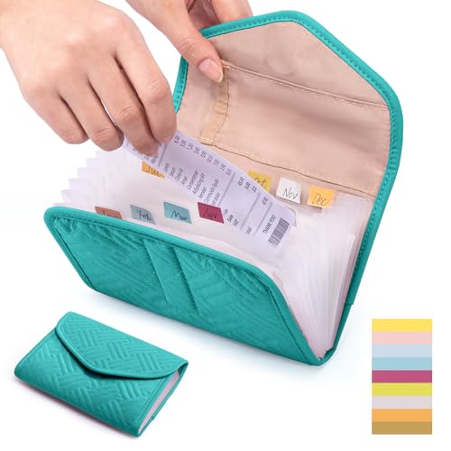 Money Organizer for Cash,7x5 Receipt Organizer for Business w/12 Pockets - color: Teal, size: 7 x 5"