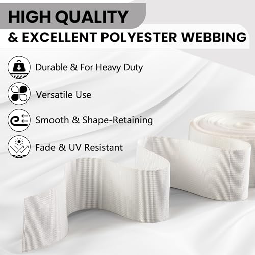 Polyester Webbing Strap 17+Colors – 1"&1.5"&2" – 10 Yards Heavy Duty Webbing Roll, Flat Webbing Strap for Indoor&Outdoor Gear, DIY Crafting, Repairing - color: White, size: 1"-10yards