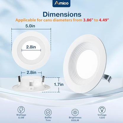 Amico 6 Pack 4 inch 5CCT LED Recessed Lighting, Retrofit Can Lights, White - size: 4 Inch-White