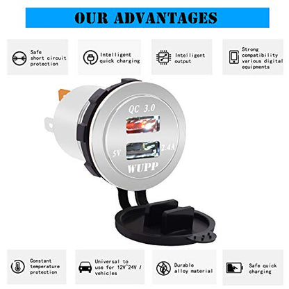 BlueFire USB Charger Socket, Dual Port QC3.0 Fast Charging Outlet