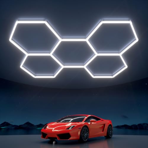 Hexagon Garage Lights: 168W 5 Grids LED Garage Lights - Easy Install 6500K Super Bright Honeycomb Light for Workshop Warehouse Car Detailing Shop Exhibition Hall Gym - size: 5 Hex