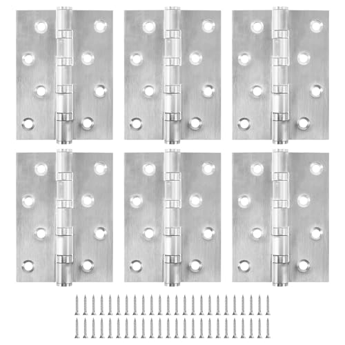 6 Pack Ball Bearing Door Hinges with Square Corners, 4 x 3 Inch Heavy Duty Stainless Steel Hinges with Screws for Exterior & Interior Doors, Brushed Nickel - color: Brushed Nickel, size: 4.0 inch X 3.0 inch