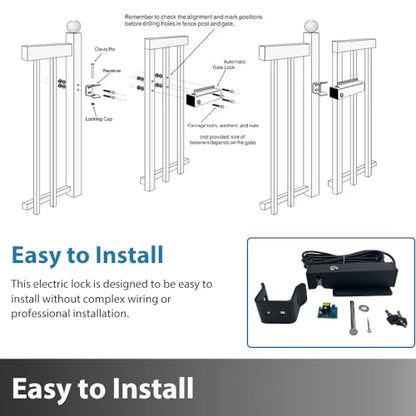 Automatic Electric Gate Lock for DC 12-24V Swing Gate Opener,Gate Operator System Device with Control Board,Lock Receiver and Lock Keys for Security Gate Door Opener Lock