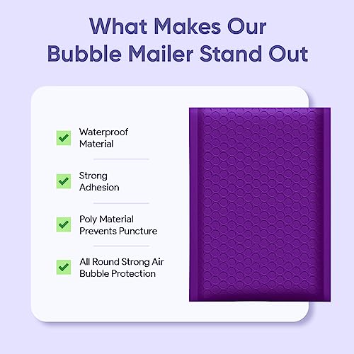 Purple Bubble Mailers 4x8, Self Seal Poly Padded Envelopes #000, 500 Pack - color: Purple, size: 4"x8" / 500 Pack