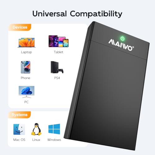 MAIWO External Hard Drive Enclosure for 3.5 2.5 Inch SATA HDD SSD, USB 3.0 to SATA Converter Case Reader with 12V 2A Power Adapter, Tool-Free, Support 24TB HDD & UASP