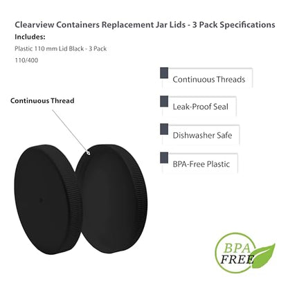 Plastic Storage Jars with Leak Proof Lids, BPA Free, Hand Wash Only (3pk - 110/400 Black Lid) - size: 3pk - 110/400 Black Lid