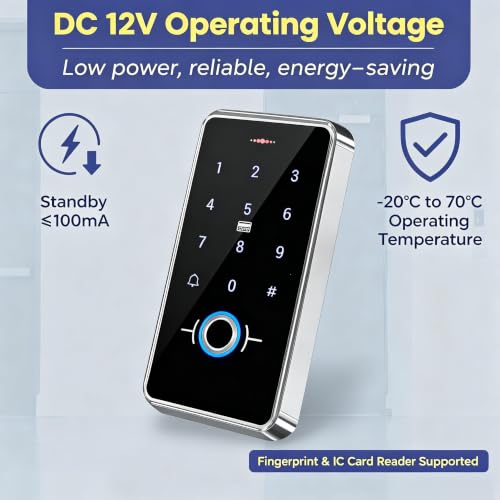 IP68 Waterproof Outdoor Fully Fingerprint Door Access Control System Kit – RFID Keypad Entry with NC Electric Strike Lock, 13.56MHz, DC12V Power Supply, Exit Button & 10 Key Fobs - style: F20-set-NC