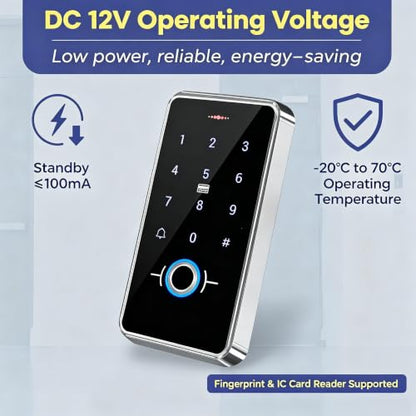 IP68 Waterproof Fingerprint Door Access Control Keypad – RFID 13.56MHz Entry System with Cards, PIN Code, Backlit Touch Panel, Doorbell Function,with 10 Key Fobs,Can be Installed Outdoor - style: F20-10IC