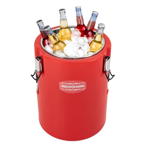 5 Gallon Insulated Soup Container, Commercial Soup Container for Hot or Cold Food Storage with 3 Buckles, Insulated Soup Carrier for Restaurant, Canteen, Home & Party (Red, 5.28Gal) - color: Red, size: 5.28Gal
