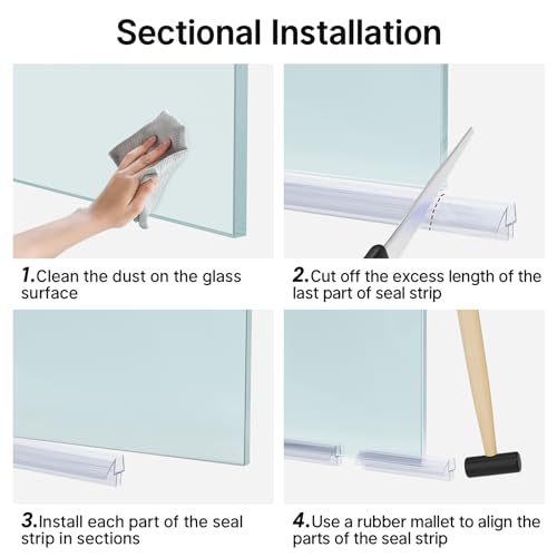 AmazerBath 3-Pack 15.75" Shower Door Bottom Seal for 1/2" (12mm) Glass - 3 Section Segmented Shower Installation Kit Frameless Glass Door Seal Strip - style: Bottom Seal 1/2