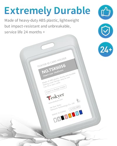 Teskyer 3 Pack Sliding ID Badge Holder, Vertical, Grey - color: Grey