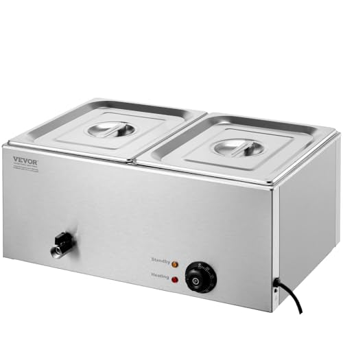 VEVOR 110V 2-Pan Commercial Food Warmer 1200W Electric Steam Table 15cm/6inch Deep Stainless Steel Bain Marie 24 Quart for Buffet Catering, Silver - size: 2x1/2Pan ;24QT