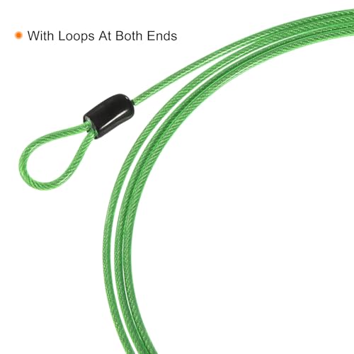 PATIKIL Security Steel Cable 2.5mm x 1m/3.28ft Coated Luggage Lock Wire Rope with Double Loop Green 2 Pack - color: Green, size: 2.5mmx1m
