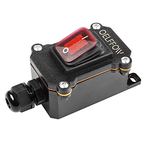 Waterproof On Off Toggle Switch with Red Light Rocker Button Inline Cord Switch DPST AC/DC 20A-125V,16A-250V,30A-24V,35A-12V, IP66 - color: Red/1 Switch/1 Outlet