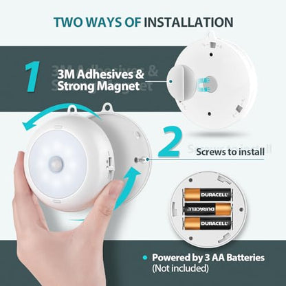 BLS Motion Sensor Light Indoor, LED Night Light Closet Lights, Under Cabinet Battery Powered Ceiling Lights, AA Battery Operated Stick on Wireless Puck Lights for Wall, Step, Stair, Dimmable (3 Pack) - color: Cool White