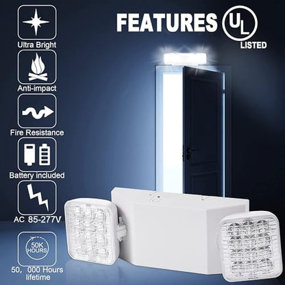 LED Emergency Light Fixture, Commercial Emergency Lights with Battery Backup, Square 2 Head Adjustable LED Emergency Light for Power Failure Business, Emergency Exit Light AC 110V-277V 6 Pack - color: 6 Pack