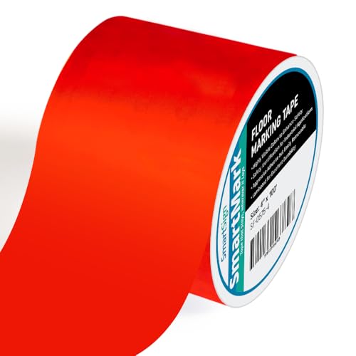 SmartSign Red Floor Marking Tape, 4" Wide x 100' Long Roll, Durable Polyester, Laminated Protection - Non-Abrasive, Adhesive Safety Tape for Warehouses, High Traffic/Forklift Areas, Removable - color: Red, size: 4"