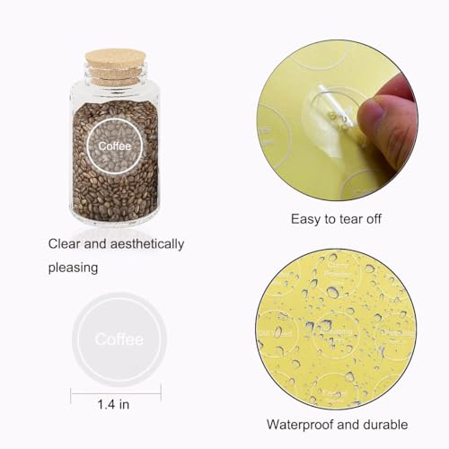Spice Labels, 432Pcs Spice Labels Stickers 1.4in Waterproof Adhesive Round Preprinted Spice with Blank Label Tear Resistant Sticker for Kitchen Jars Caps Food Containers Organizers (Transparent) - color: T White