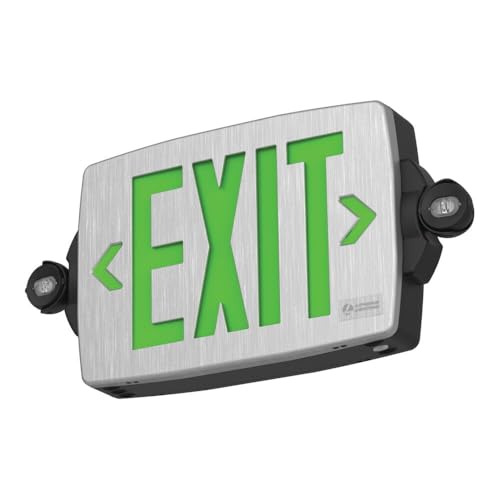 Lithonia Lighting Quantum LED Exit Sign Emergency Light Combo, Exit Sign and Emergency Lights for Business, 2-Head Fixture, Red/Green Selectable Letters, Brushed Silver (LHQM S BBS RG MVOLT M6) - color: Red/Green Selectable - Brushed Silver, size: 16.5" |