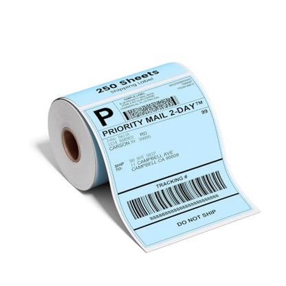 Phomemo 4x6 Blue Thermal Label, Shipping Labels Pack of 250 4x6 Roll Labels, Compatible with Phomemo, Zebra, Rollo, Jadens and Other Thermal Printers - color: Blue-250