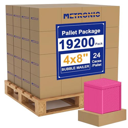 Metronic 19200Pack Bubble Mailer 4X8 Inch Pink Full Pallet Padded Envelopes - color: Pink, size: 4X8" 19200PC
