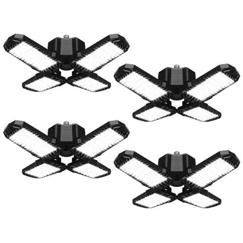 4 Pack LED Garage Light, 150W 15000LM 6500K LED Shop Lights, Garage Lights Ceiling Led with 4 Deformable Panels, Screw in E26/E27 Bulb Socket for Warehouse, Basement, Attic, Barn, High Bay Lighting - size: 150W-4PACK