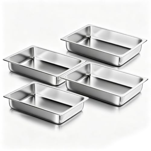 WantJoin Stainless Steel Steam Table Hotel Pan Set 1/1 Size 4 Inches 4pcs - color: 4" Deep, size: 1/1 Size