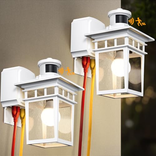 Motion Sensor Porch Light with GFCI Outlet, 2 Pack Outdoor Lights - color: White, size: 2-Pack-Motion Sensor