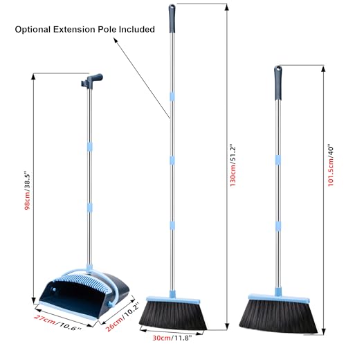 Broom and Dustpan Set 52-in Long Adjustable Handle Broom Dustpan Combo - color: Blue