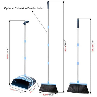 Broom and Dustpan Set 52-in Long Adjustable Handle Broom Dustpan Combo - color: Blue