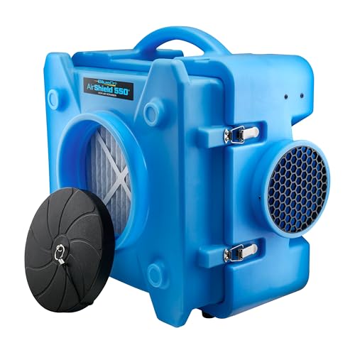 BlueDri Air Shield 550 HEPA Air Scrubber, Water Damage Restoration Equipment Air Purifier, Covers 1400 Sq. Ft, Daisy Chain Capable, For Commercial Use, Blue, BD-AS-550 - color: Blue