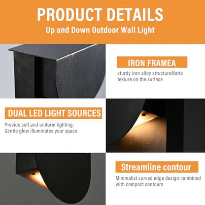 Outdoor Wall Light, Dual Down LED 10W 3000K Hardwired Black Waterproof - color: 11.75''-Black