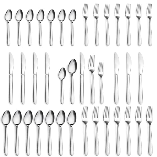Pleafind Silverware Set - 40-Pcs Stainless Steel Flatware Set for 8 People, Cutlery Set Includes Forks Spoons and Knives Set, Mirror Finished Utensil Sets for Home Restaurant, Dishwasher Safe - size: 40 pieces