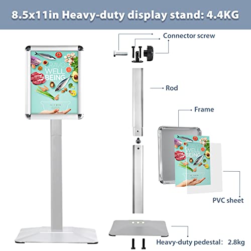8.5x11in Floor Sign Stand, Heavy Duty Sign Holder, Silver, 3 Pack
