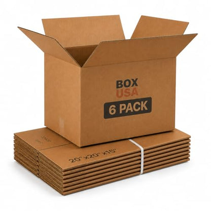 BOX USA Moving Boxes Holds 65lbs, 20"L x 20"W x 15"H (6-Pack) Large - Corrugated Cardboard Box for Shipping, Mailing, Packing, Packaging and Storage - size: Large 6-Pk 20x20x15"